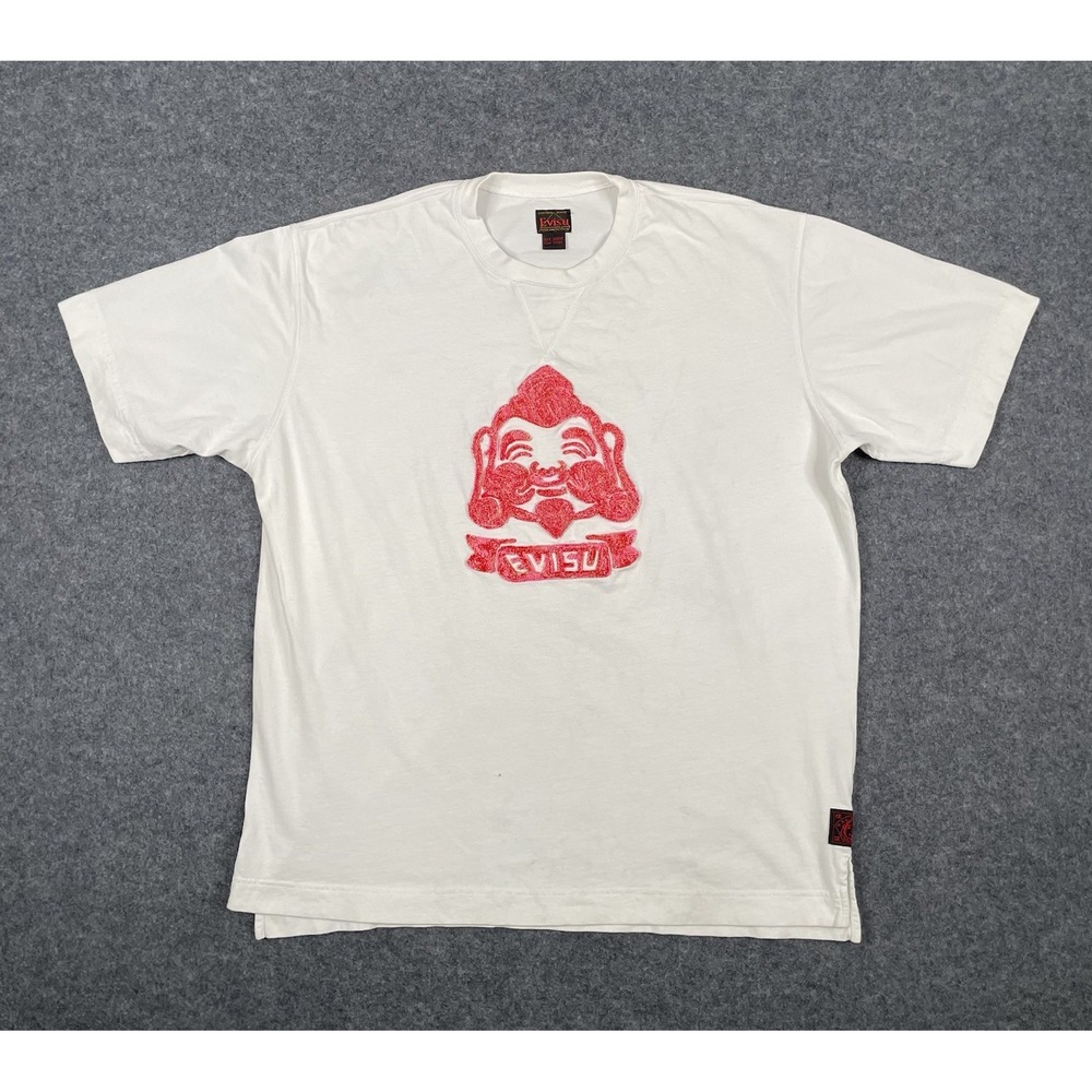 Vintage Evisu T-Shirt Mens 3XL White Graphic French Terry Japan Streetwear Tee